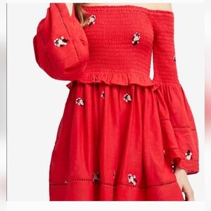 Free People off the shoulder embroidered dress XS